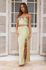 HELLO MOLLY Blooming Princess Satin Crop Top Green