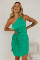 Full Of Wonder One Shoulder Mini Dress Green