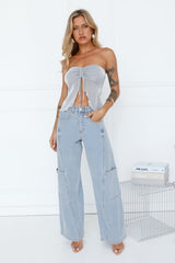 Flirt First Strapless Glitter Crop Top Silver