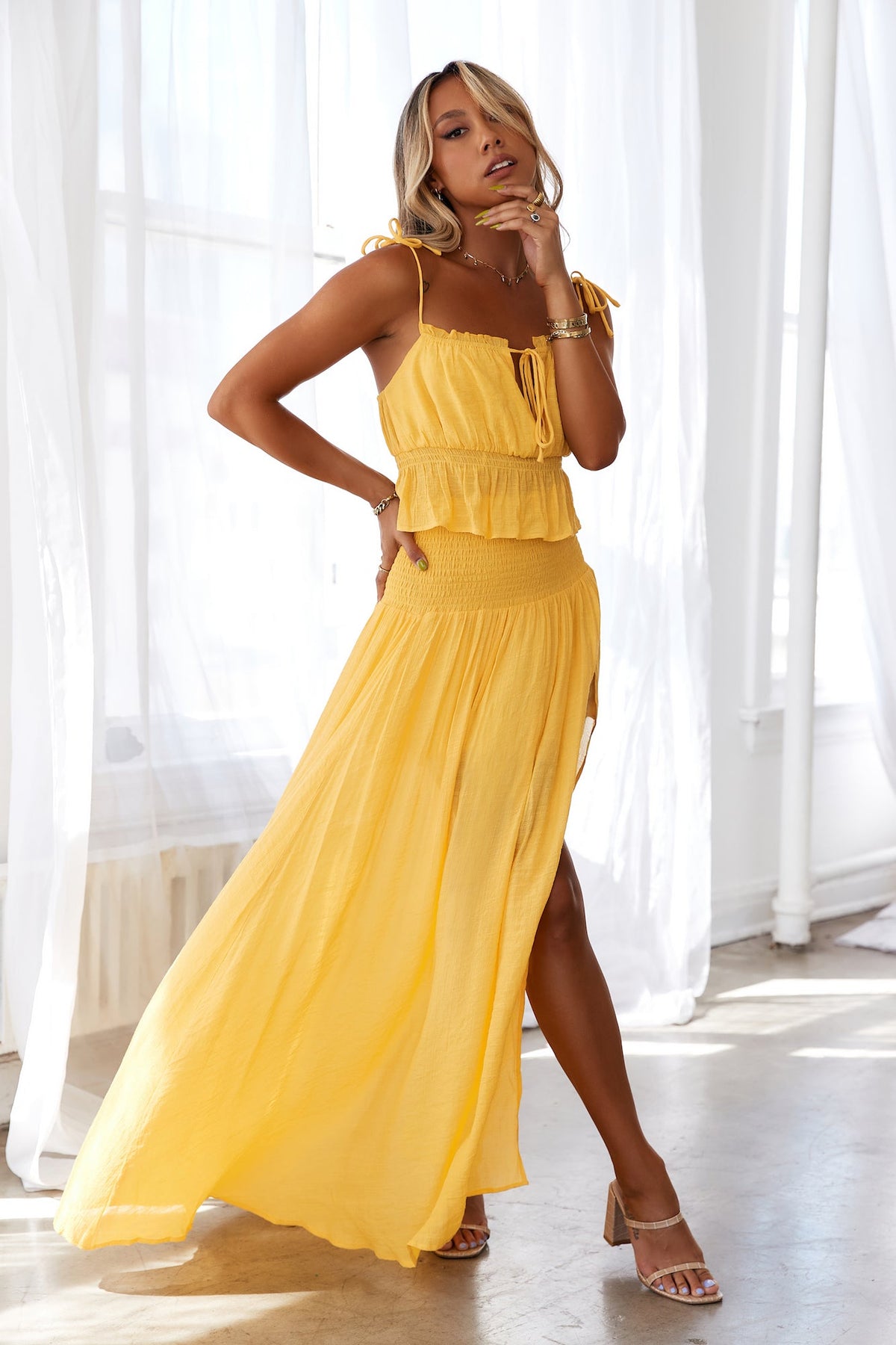 HELLO MOLLY Stay Fun Maxi Skirt Mustard