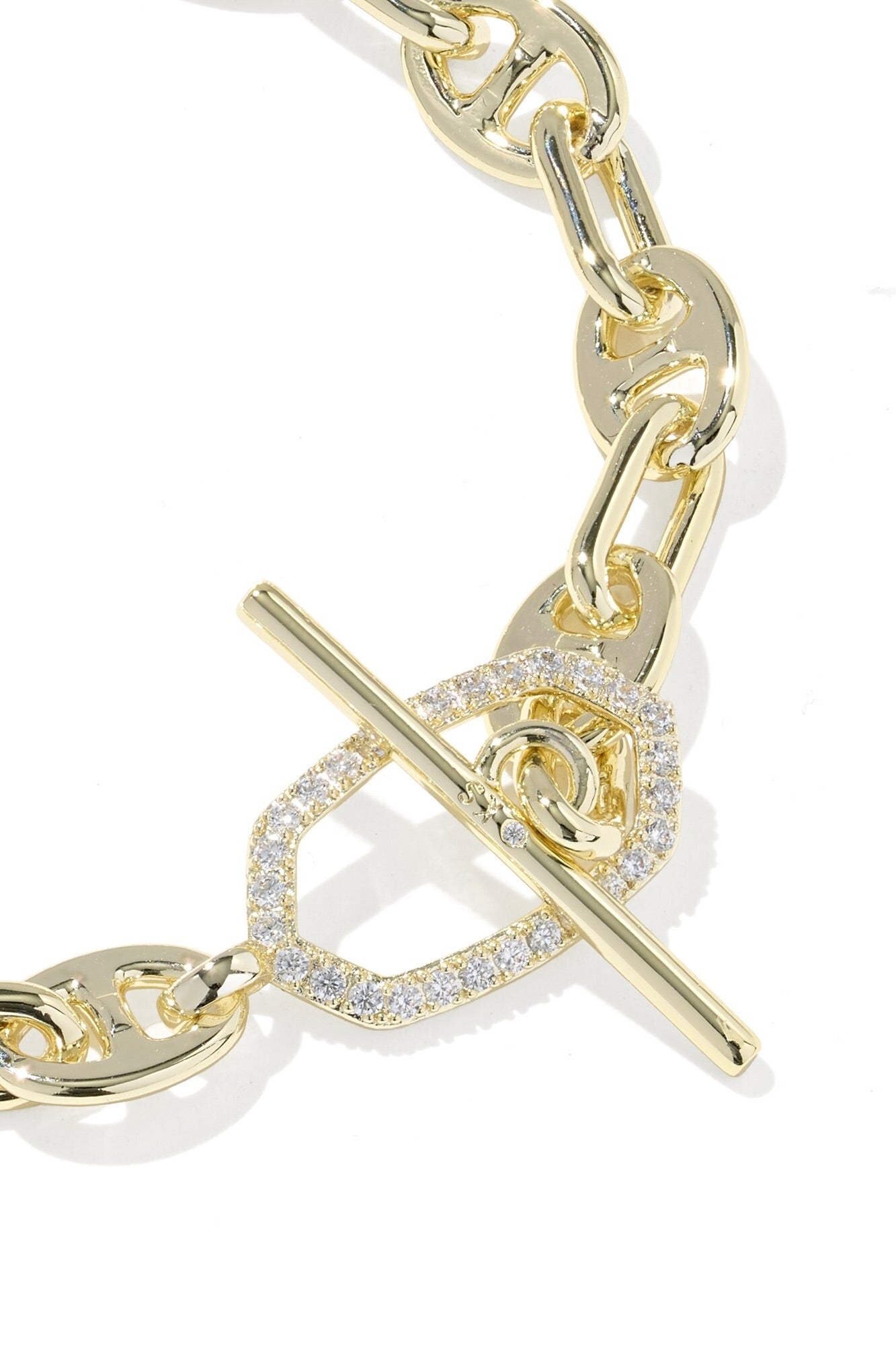 Elisa Toggle Gold Link and Chain Bracelet White CZ