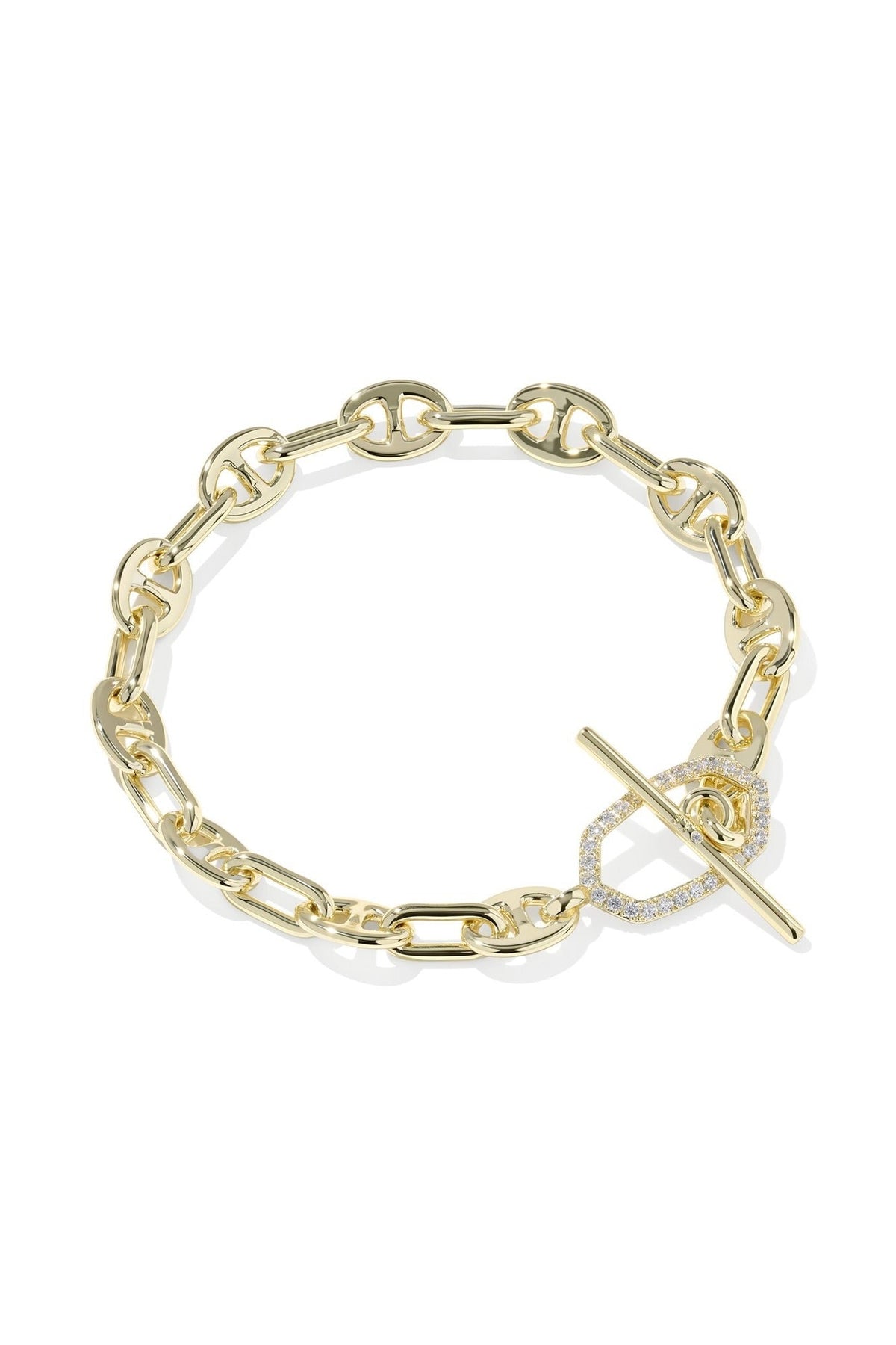 Elisa Toggle Gold Link and Chain Bracelet White CZ