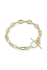 Elisa Toggle Gold Link and Chain Bracelet White CZ