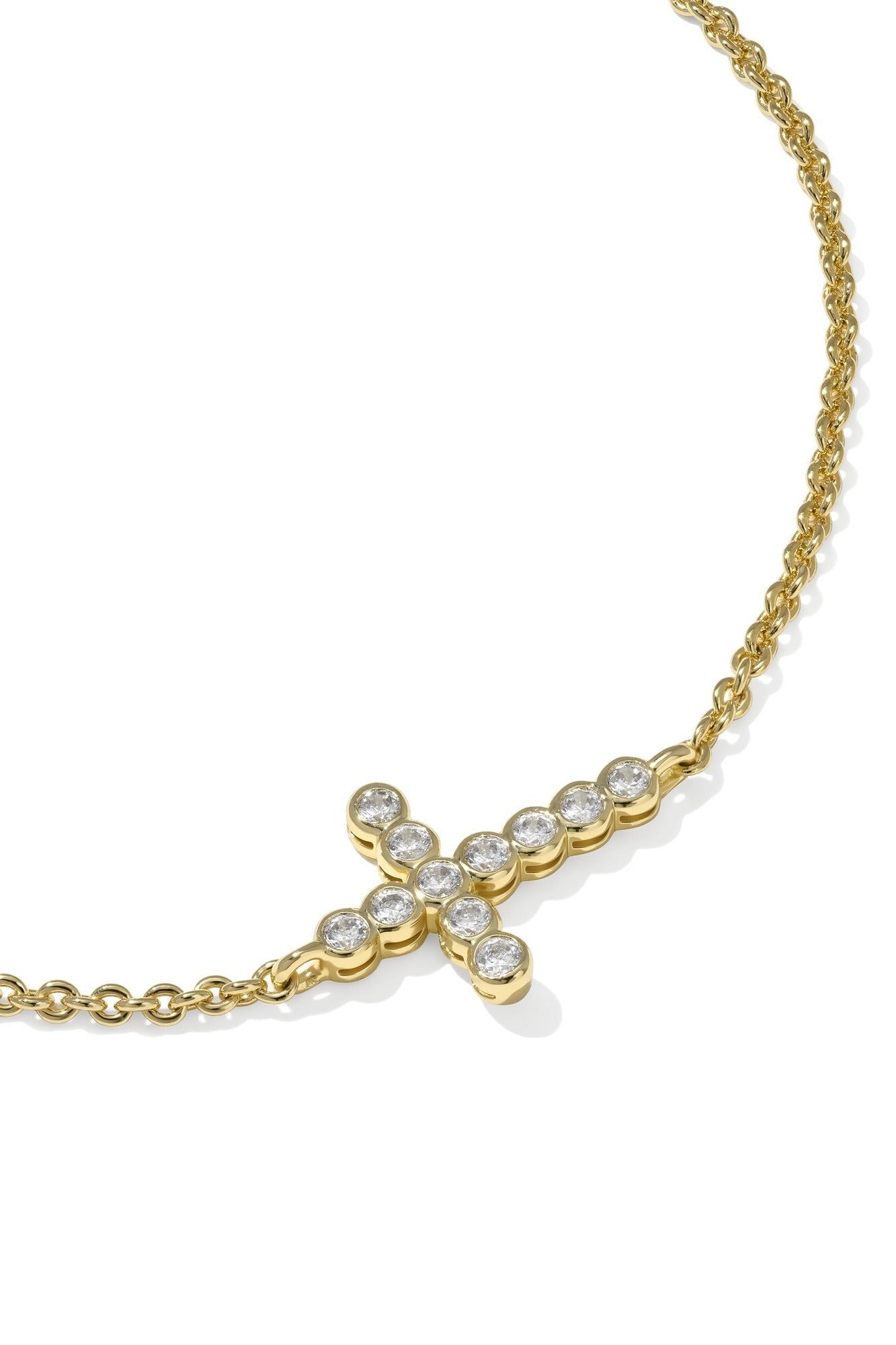 Cross Gold Crystal Delicate Chain Bracelet White CZ