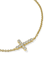 Cross Gold Crystal Delicate Chain Bracelet White CZ