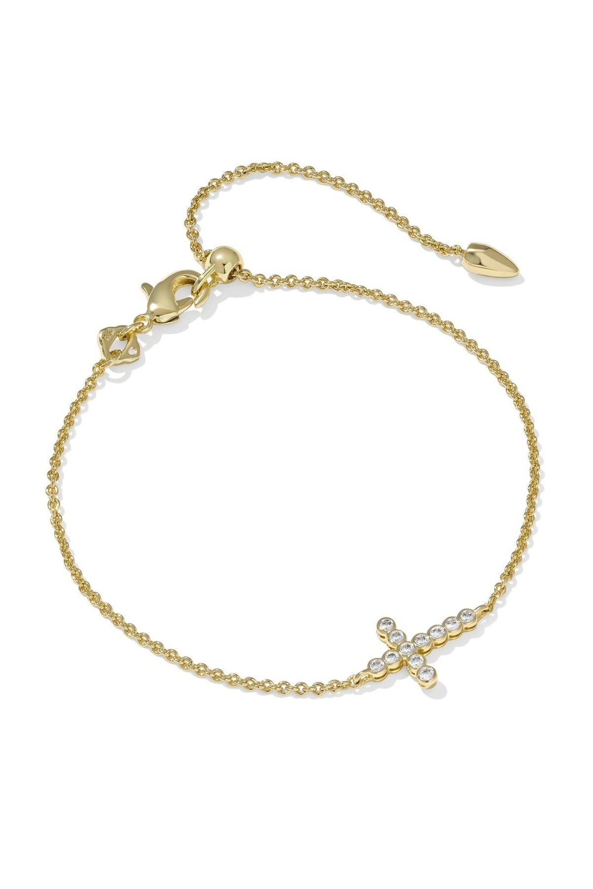 Cross Gold Crystal Delicate Chain Bracelet White CZ