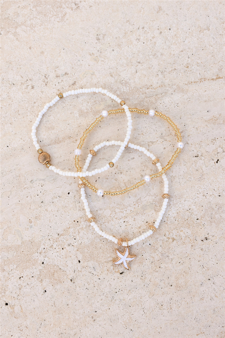 Beach Walk Anklets 3pk White