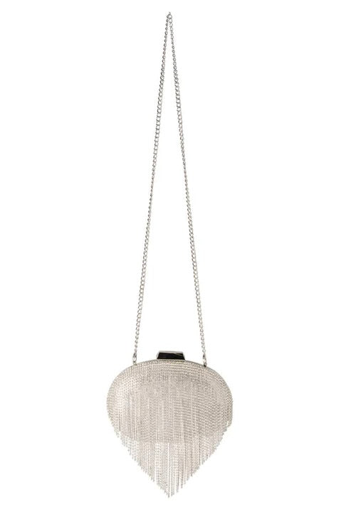 OLGA BERG Bria Crystal Fringed Bag Silver