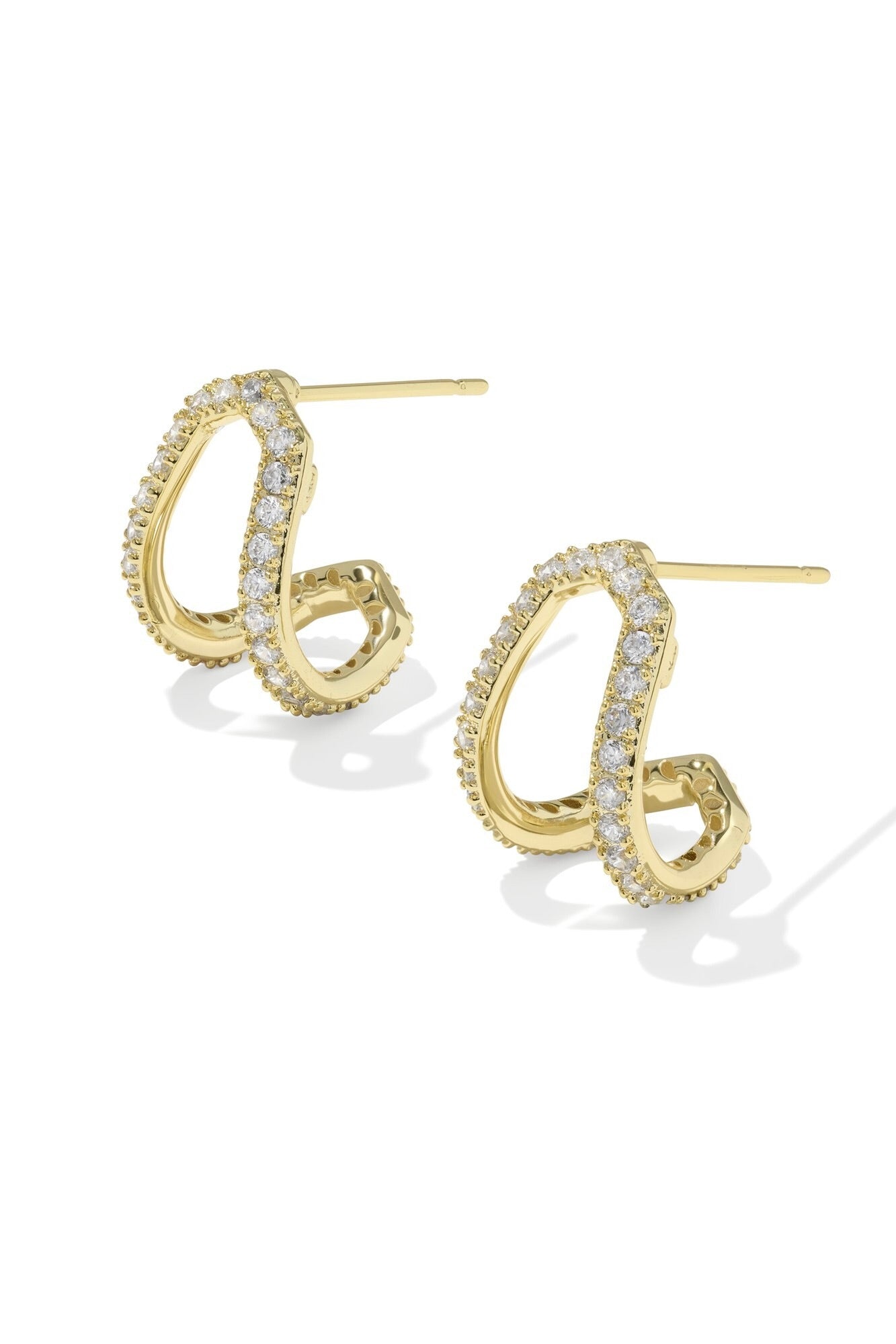Daphne Pave Gold Huggie Earrings White CZ