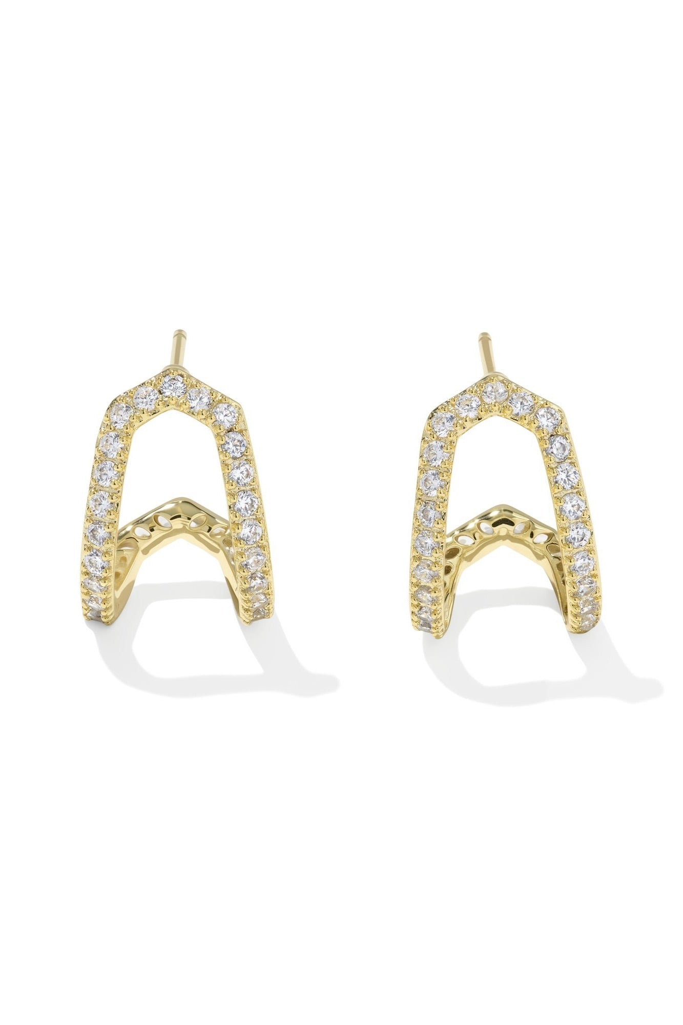 Daphne Pave Gold Huggie Earrings White CZ