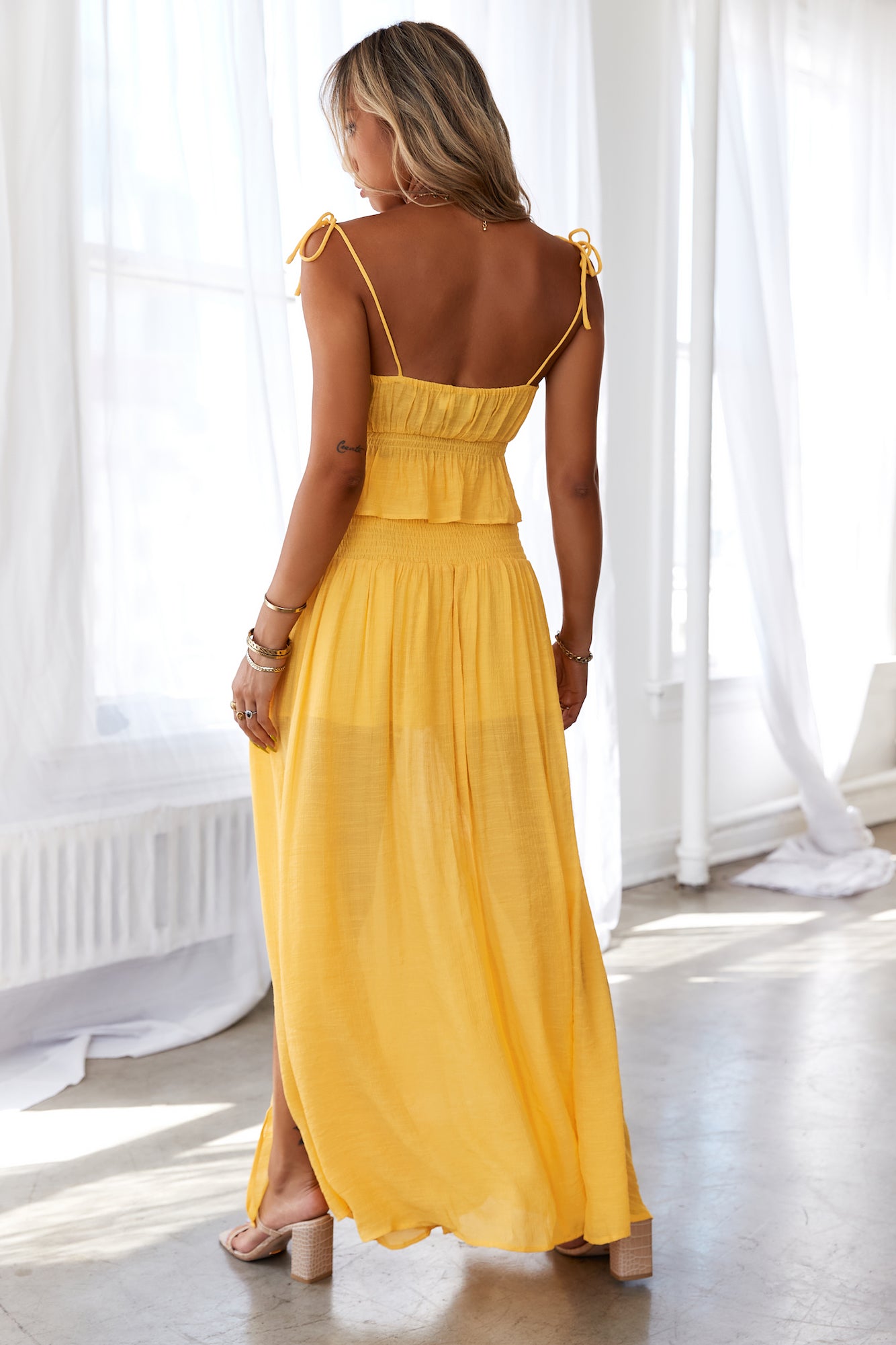 HELLO MOLLY Stay Fun Maxi Skirt Mustard