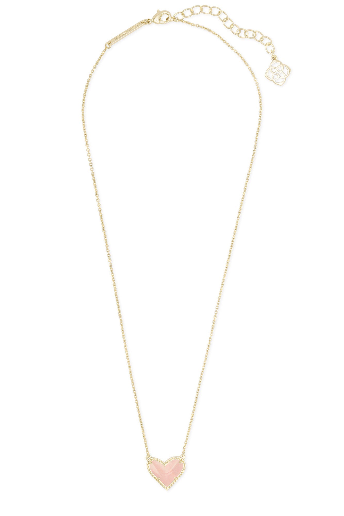 KENDRA SCOTT Ari Heart Short Pendant Necklace Gold Rose Quartz