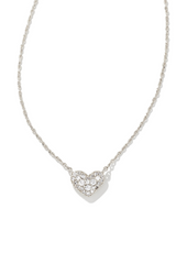 KENDRA SCOTT Ari Silver Pave Crystal Heart Necklace Rhodium Metal White Crystal