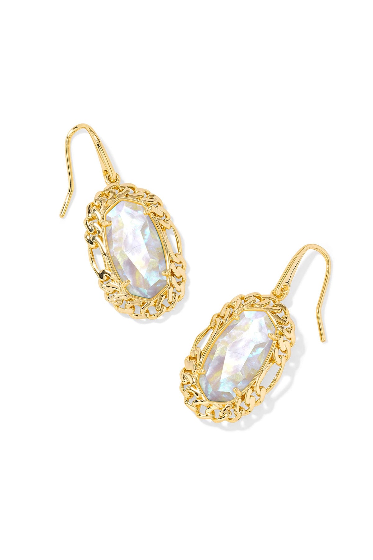 Dani Gold Figaro Frame Drop Earrings Iridescent Abalone