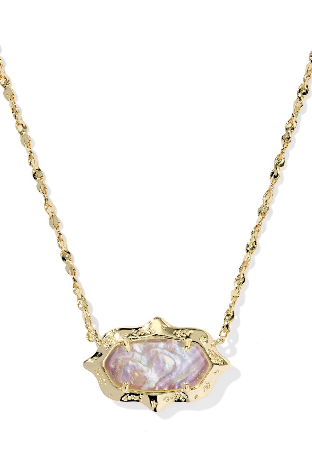 Elisa Scallop Frame Gold Short Pendant Necklace Light Pink Iridescent Abalone