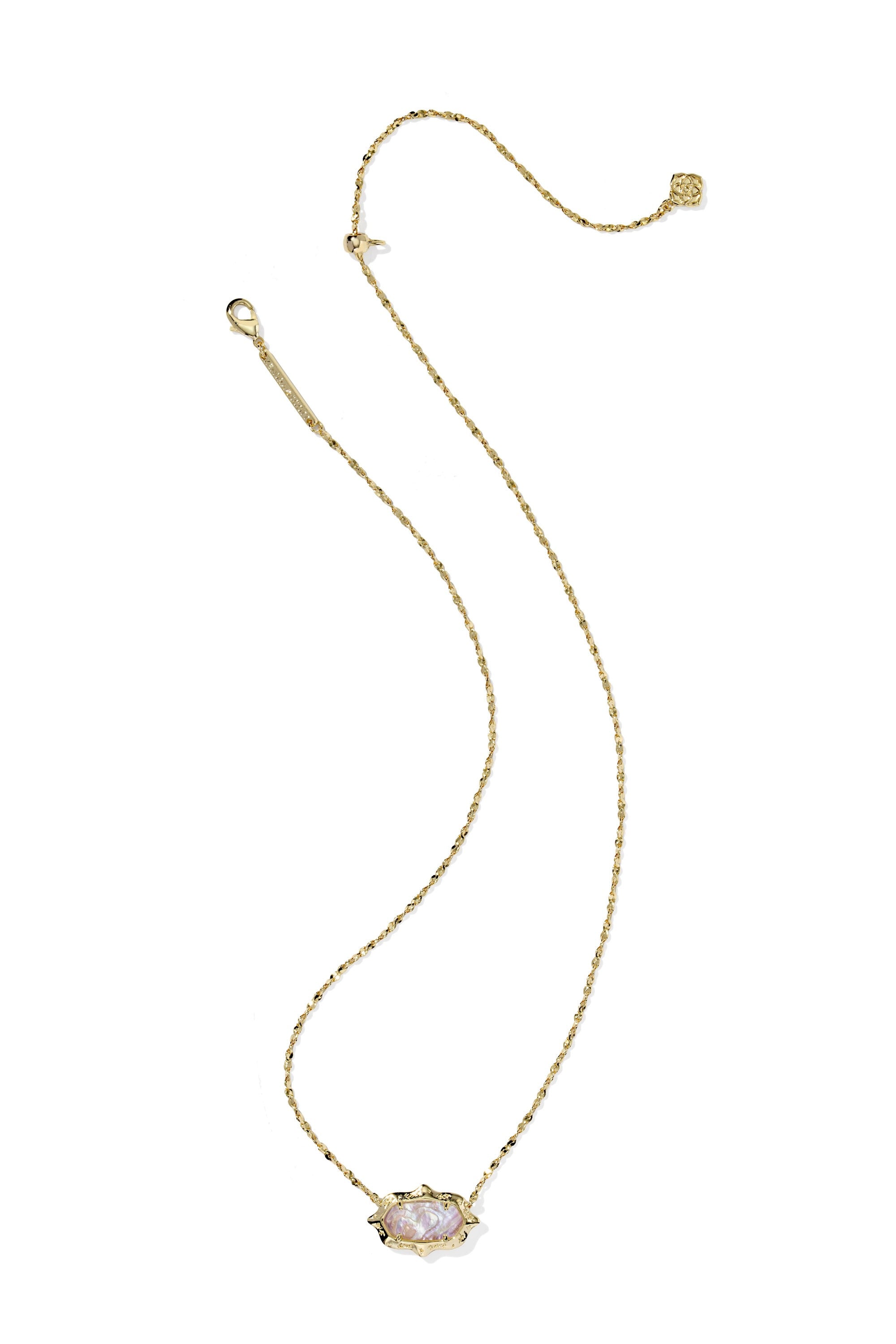 Elisa Scallop Frame Gold Short Pendant Necklace Light Pink Iridescent Abalone