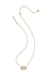 Elisa Scallop Frame Gold Short Pendant Necklace Light Pink Iridescent Abalone