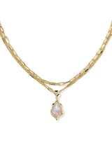 Adriana Scallop Frame Gold Multi Strand Necklace Light Pink Iridescent Abalone