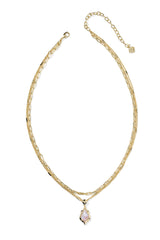 Adriana Scallop Frame Gold Multi Strand Necklace Light Pink Iridescent Abalone