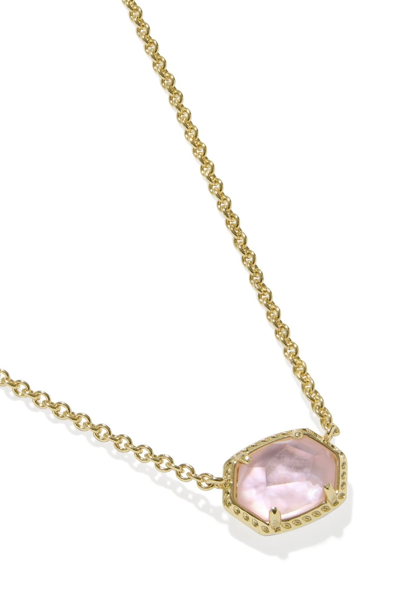 Daphne Gold Frame Short Pendant Necklace Light Pink Mother Of Pearl